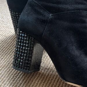 Michael Kors Black Suede Heeled Boots with Studded Detail